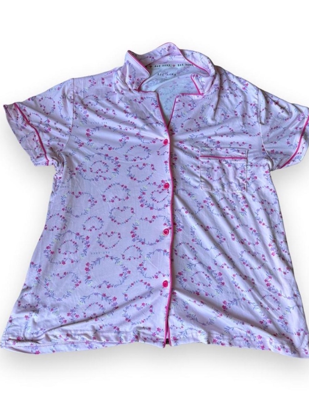 Women's Pink Floral Hearts Short Sleeve Pajama Top